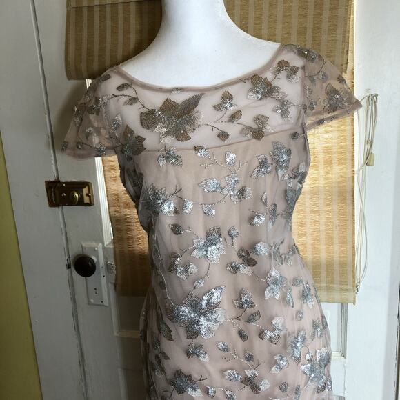 CALVIN KLEIN Embroidered Gown Blush Pink Sz 4 Floor Length Dress Cap Sleeve Prom - Picture 2 of 16